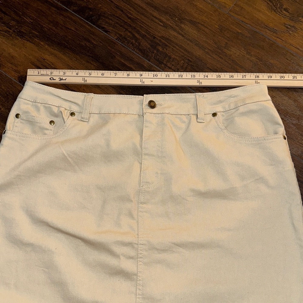 Classic Women's Stretchy Light Khaki Jean Pencil Midi Skirt 16W - Picture 4 of 8